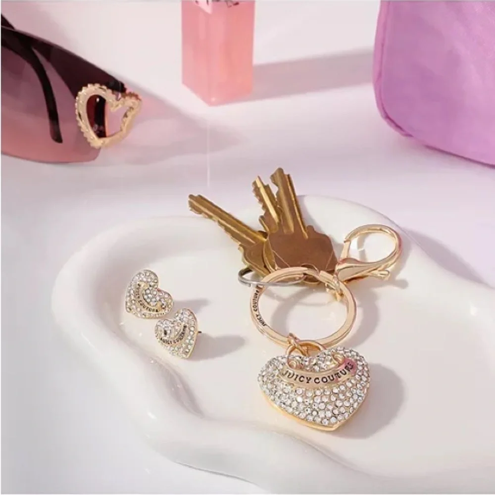 Juicy Couture Gold Pave Heart Purse Charm Keychain